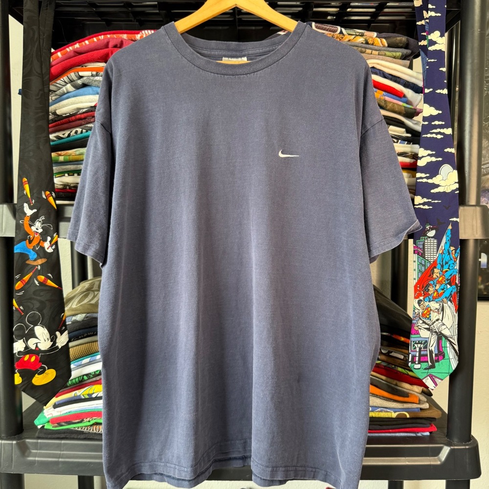 Y2K Faded Navy Nike Mini Swoosh T-Shirt XL Light Marks